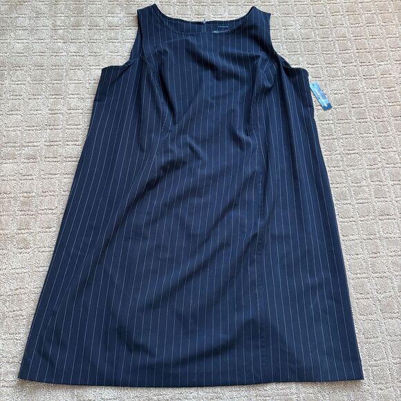 Lane Bryant Pin Stripe Sleeveless Shift Dress Women's 24 Navy Blue NWT Stretch - Picture 1 of 8